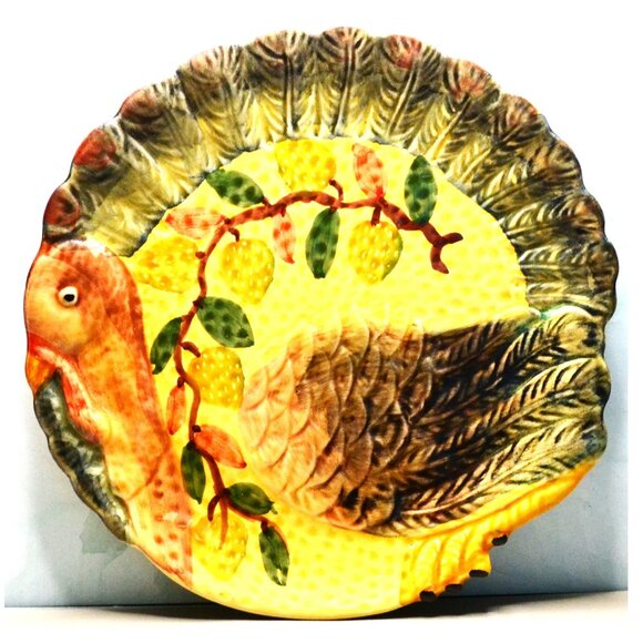 Hand-Painted Italica Ars Turkey Plate Vintage Italian Ceramic Thanksgiving Decor - Picture 1 of 3